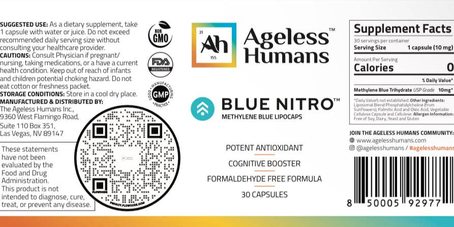 Blue Nitro Methylene Blue 1% Capsules, 30 Vegetable Capsules - Spring Street Vitamins