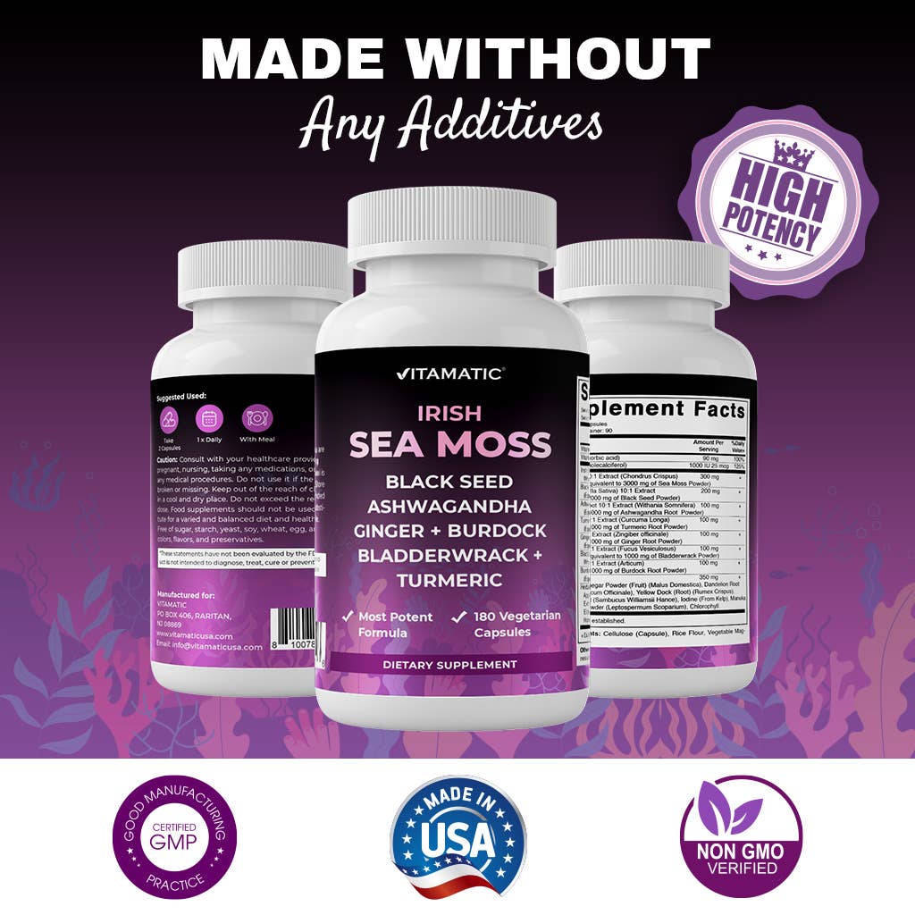 Irish Sea Moss & Black Seed Oil, 180 Vegetarian Capsules - Spring Street Vitamins