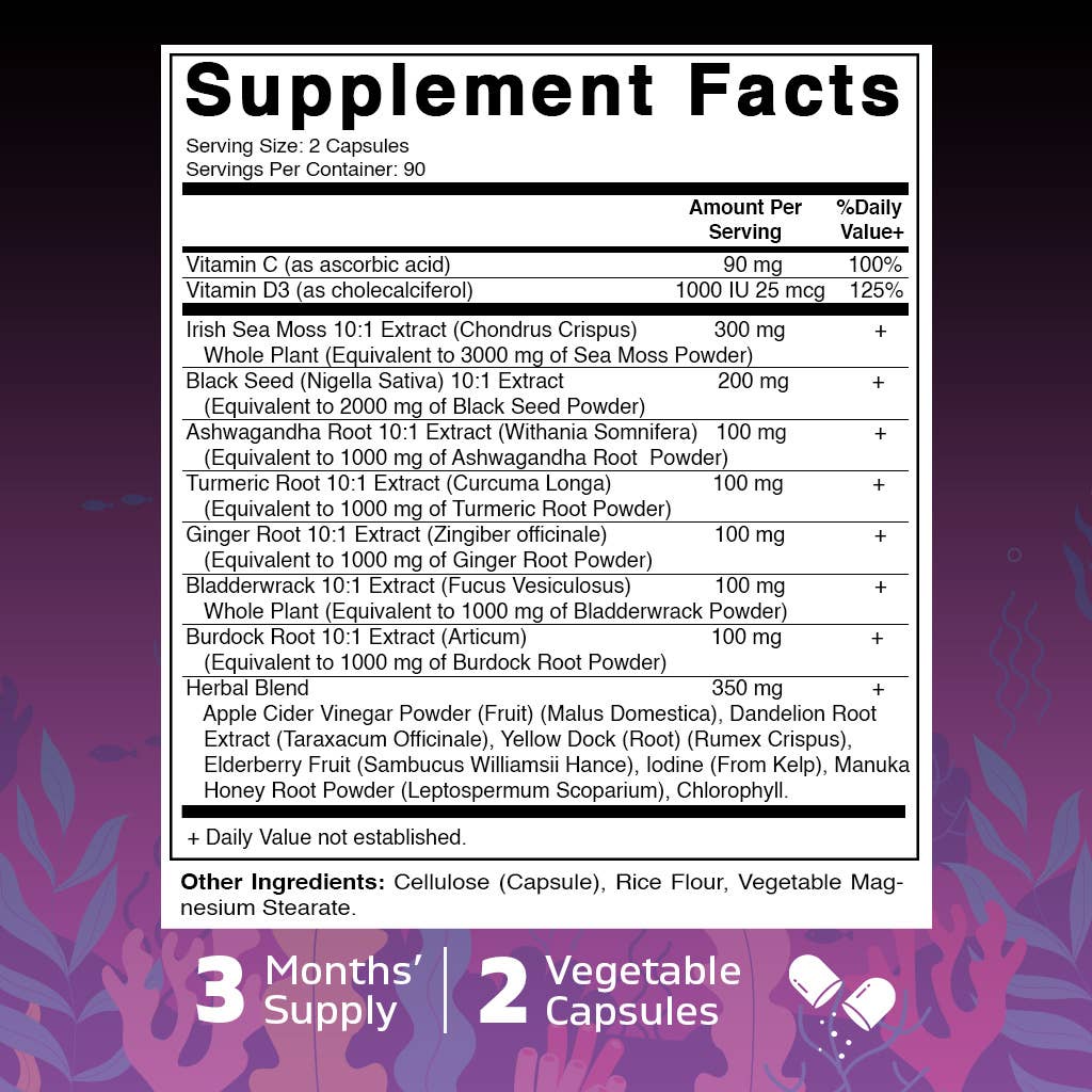 Irish Sea Moss & Black Seed Oil, 180 Vegetarian Capsules - Spring Street Vitamins