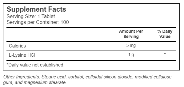 L - Lysine, 1000 mg, 100 Tablets - Spring Street Vitamins