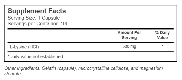 L - Lysine, 500 mg, 100 Capsule - Spring Street Vitamins