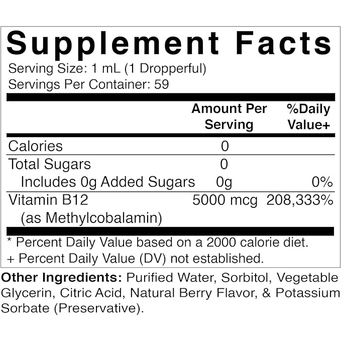 Liquid Methyl Cobalamin B12 5000 mcg, 2oz, 59 Servings - Spring Street Vitamins