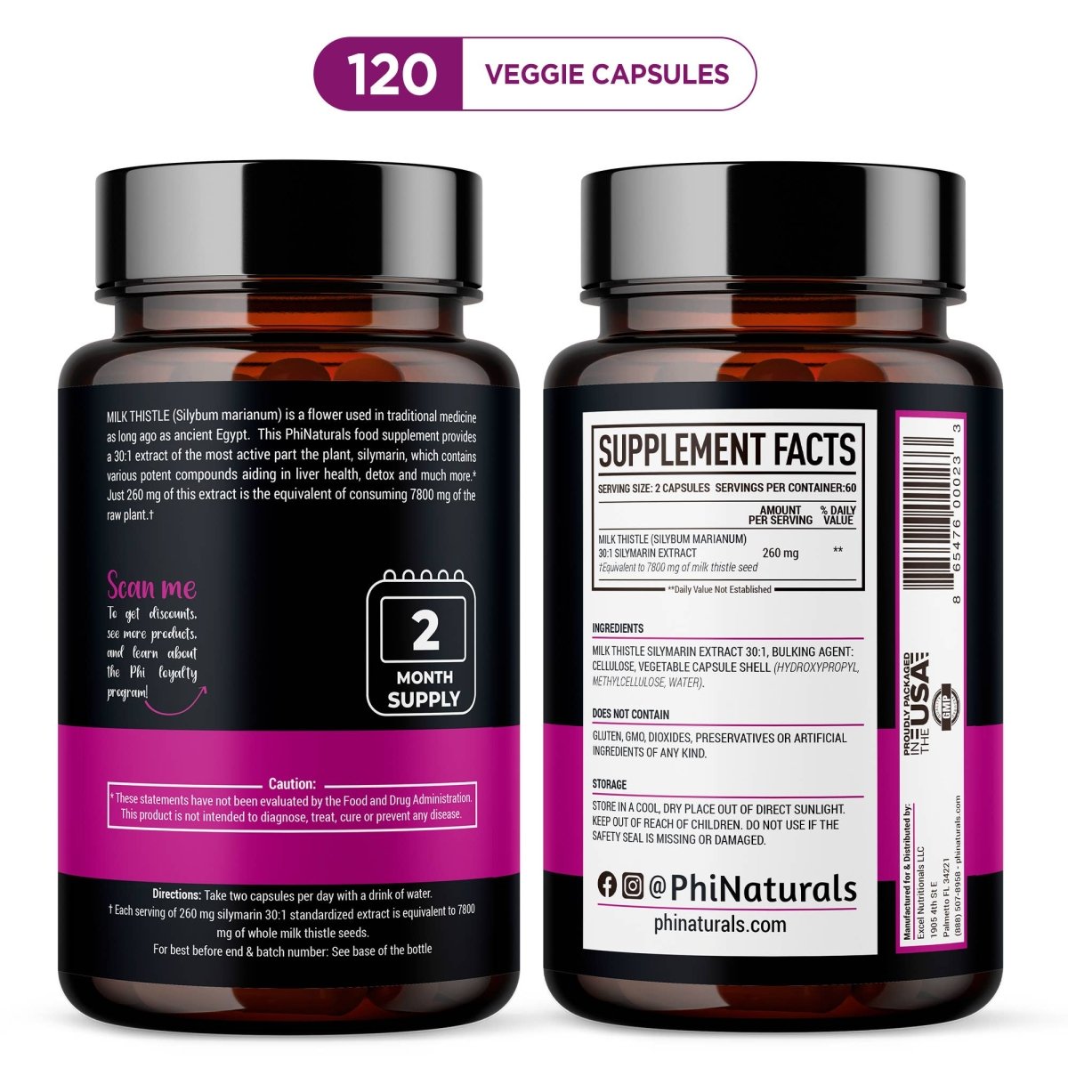 Milk Thistle Extract 30:1 Silymarin, 120 Vegetable Capsules - Spring Street Vitamins