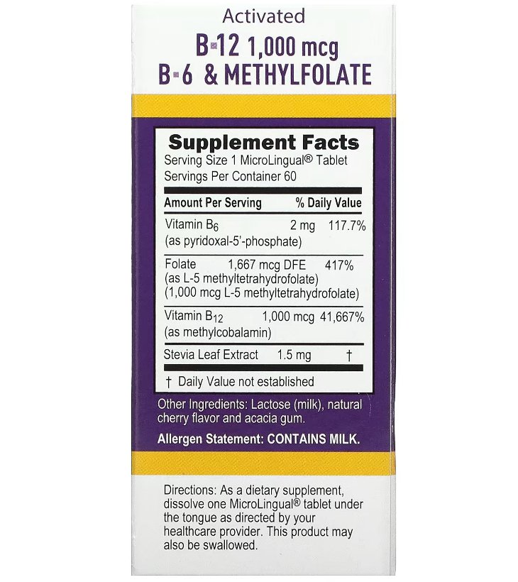 NO SHOT Activated Methylcolbalamin B-12 1,000 mcg / B-6 (P-5-P) & Methylfolate 1,000 mcg, 60 Tablets - Spring Street Vitamins