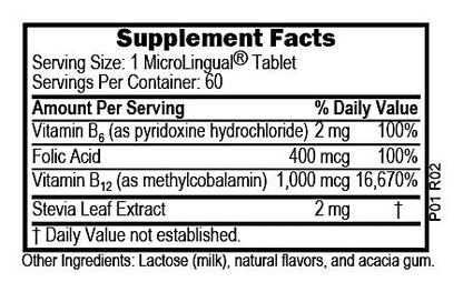NO SHOT Methylcobalamin B-12 1,000 mcg / B-6 / Folic Acid, 60 Tablets - Spring Street Vitamins
