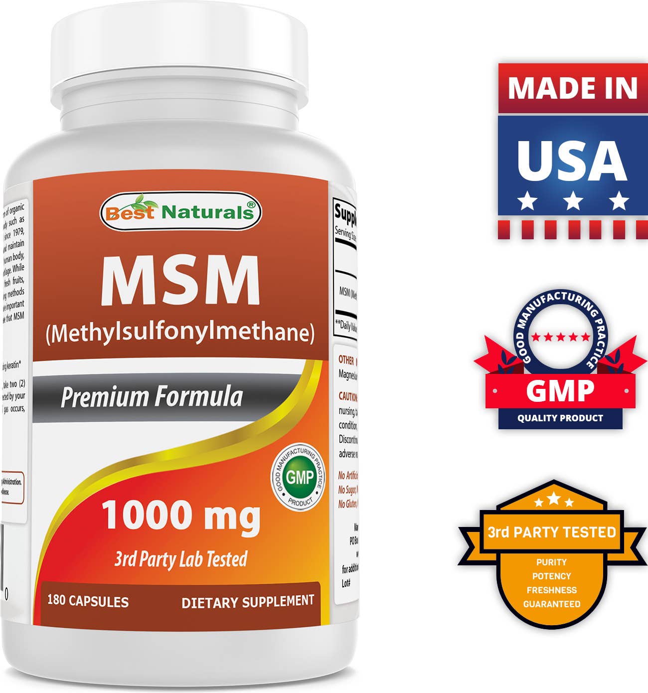 Best Naturals MSM 1000 mg 180 Capsules - Spring Street Vitamins