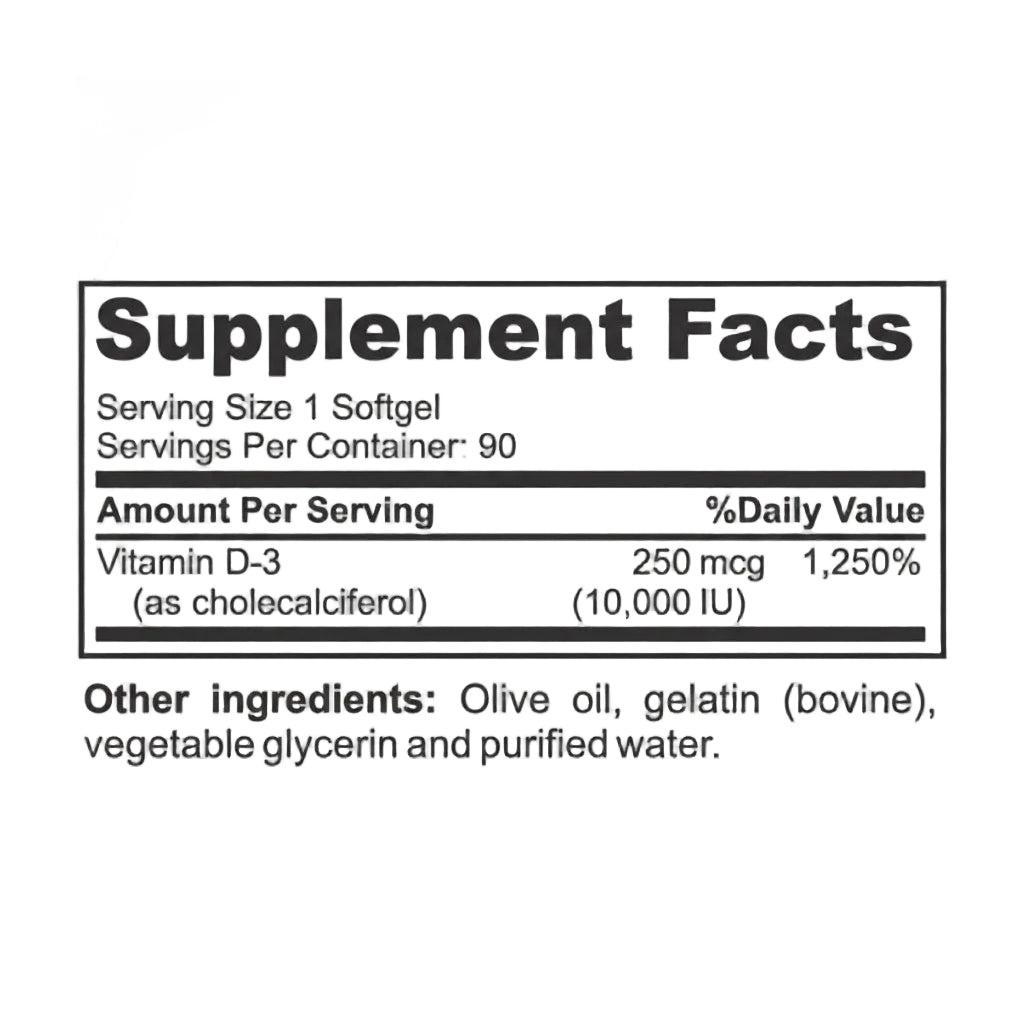 D3 10,000 IU (250mcg), 90 Softgels - Spring Street Vitamins
