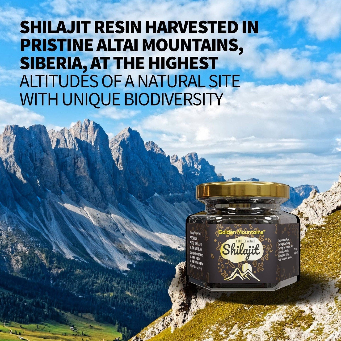Golden Mountains Shilajit Resin, 3.53 oz (100 g) Glass Jar - Spring Street Vitamins