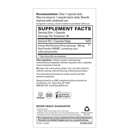 HRG80™ Red Ginseng Energy, 30 Vegetable Capsules - Spring Street Vitamins
