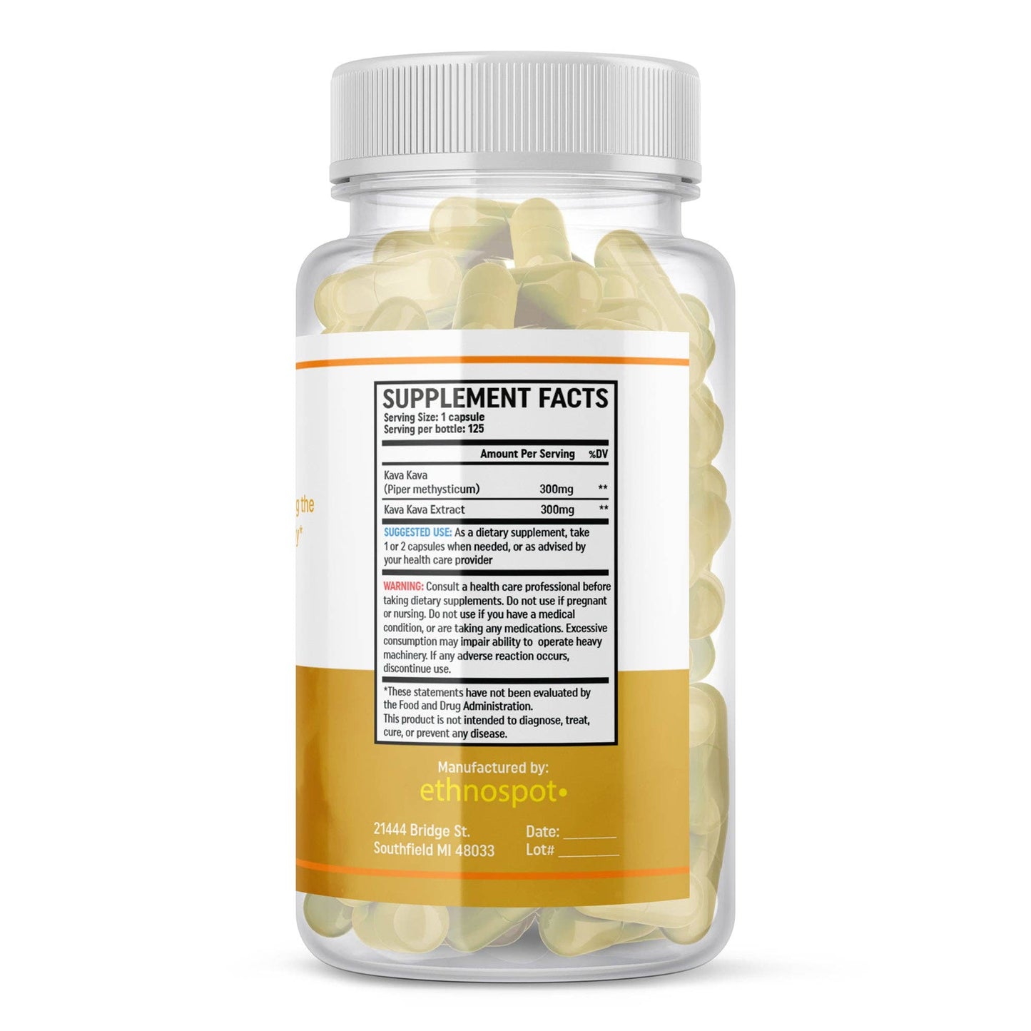 Kava Kava 100% Root, Herbal Supplement, 125 Vegetable Capsules - Spring Street Vitamins