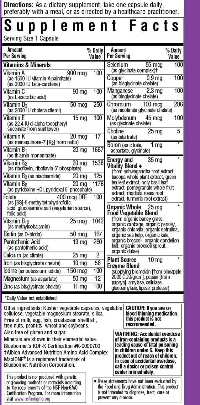 MAXI ONE® WHOLE FOOD-BASED MULTIPLE (With Iron) 90 VEGETABLE CAPSULES - Spring Street Vitamins