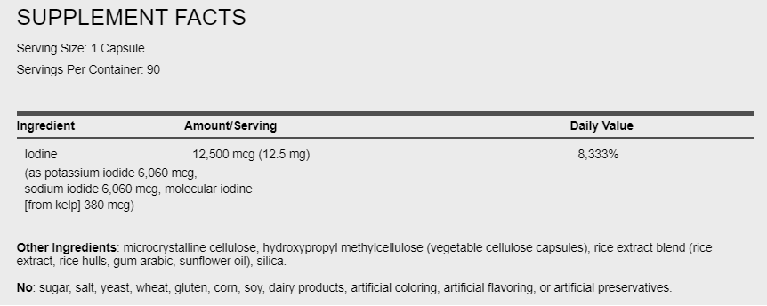 Tri-Iodine, 12.5 mg, 90 Vegetable Capsules - Spring Street Vitamins