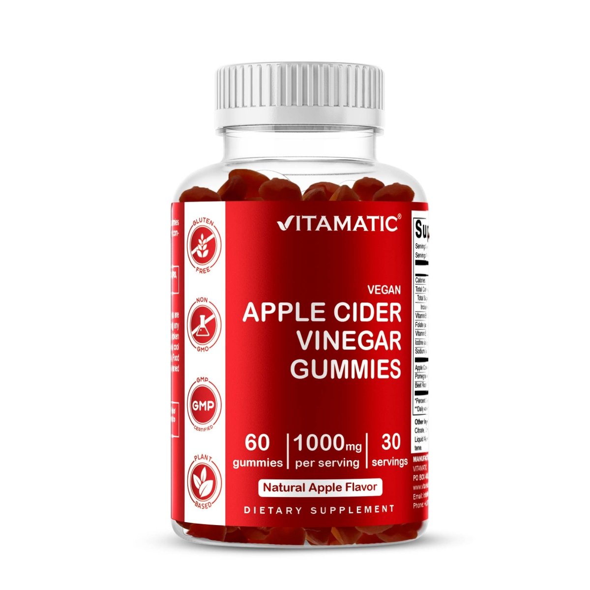 Apple Cider Vinegar Gummies 1000mg, 60 Vegan Gummies - Spring Street Vitamins