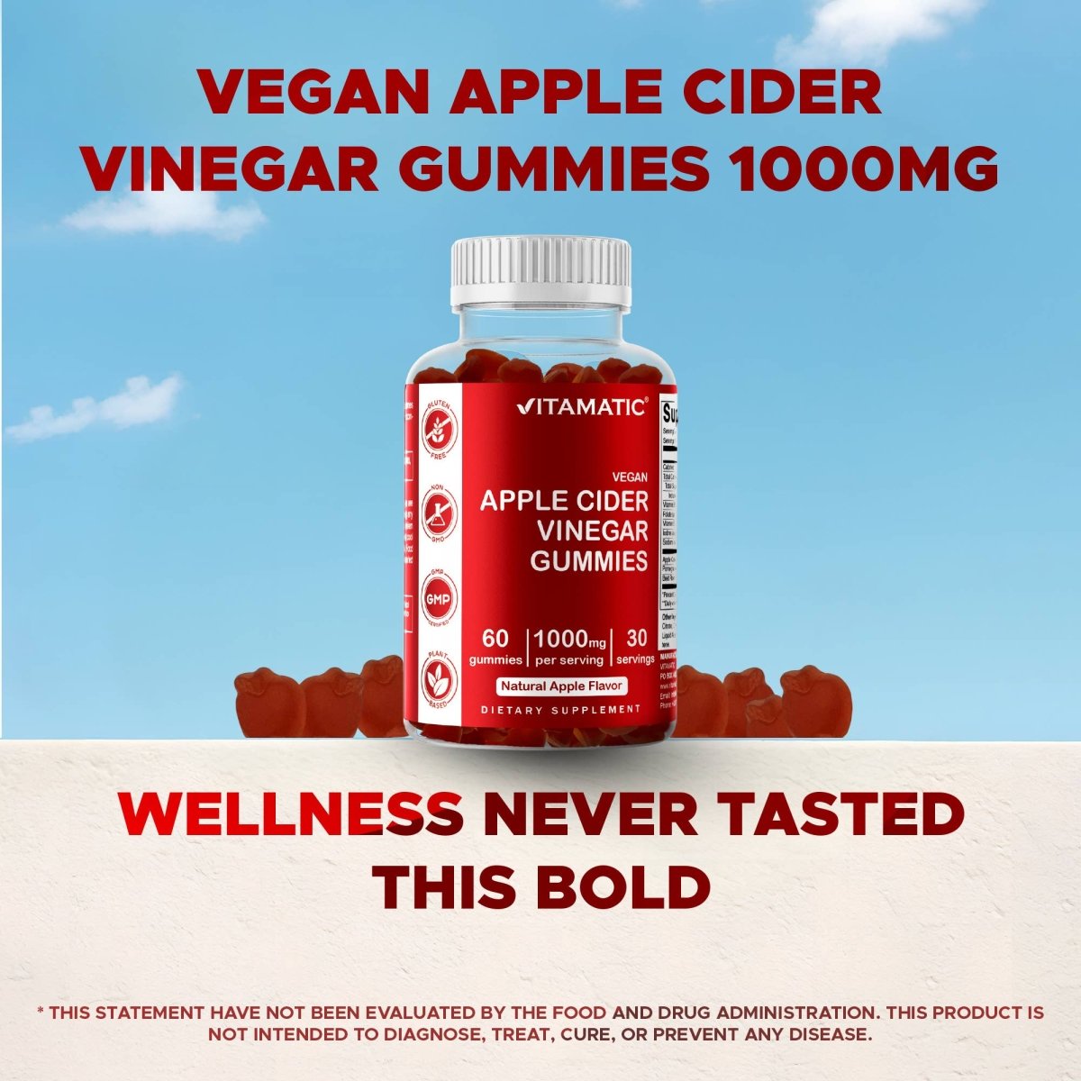 Apple Cider Vinegar Gummies 1000mg, 60 Vegan Gummies - Spring Street Vitamins