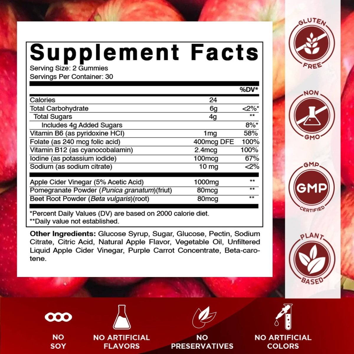 Apple Cider Vinegar Gummies 1000mg, 60 Vegan Gummies - Spring Street Vitamins