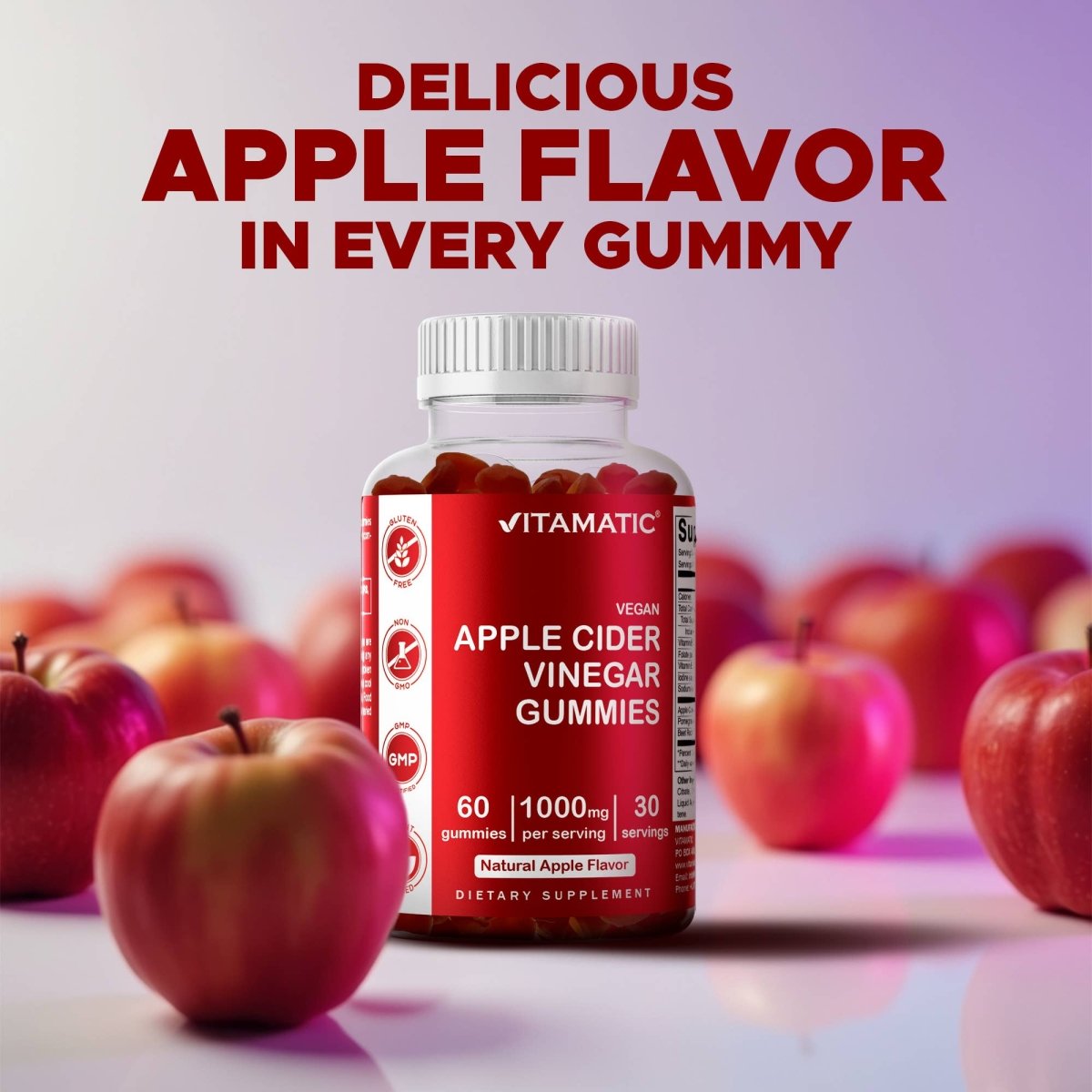 Apple Cider Vinegar Gummies 1000mg, 60 Vegan Gummies - Spring Street Vitamins