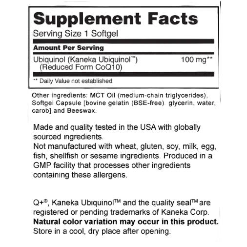 CoQ10 Bioactive Ubiquinol 100mg, 60 Softgels - Spring Street Vitamins