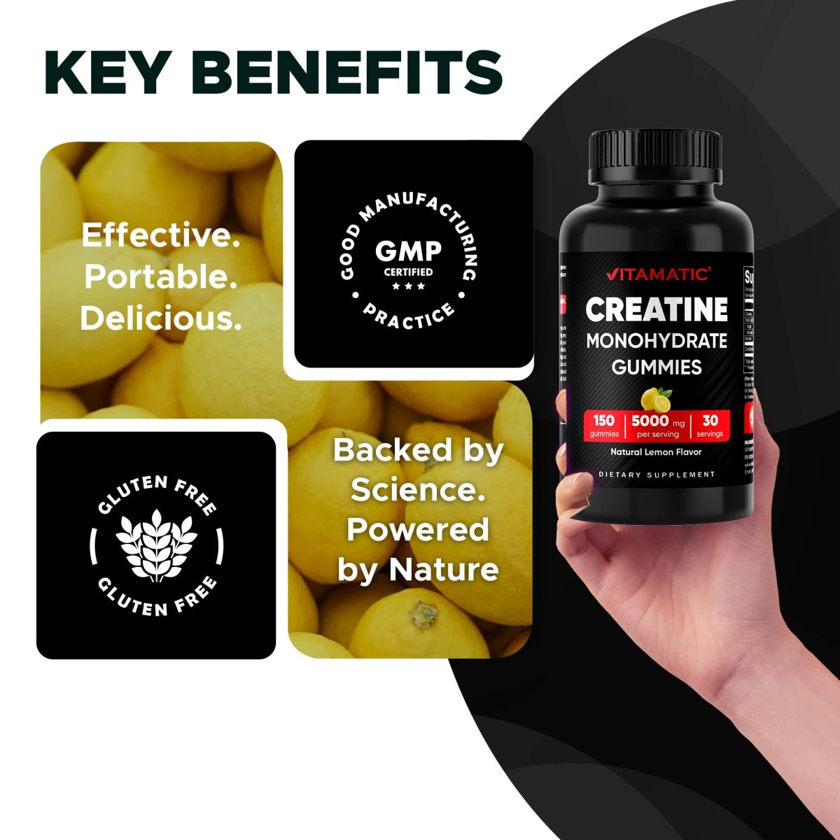 Creatine Gummies 5 gm - Lemon Flavor - 150 Count - Spring Street Vitamins