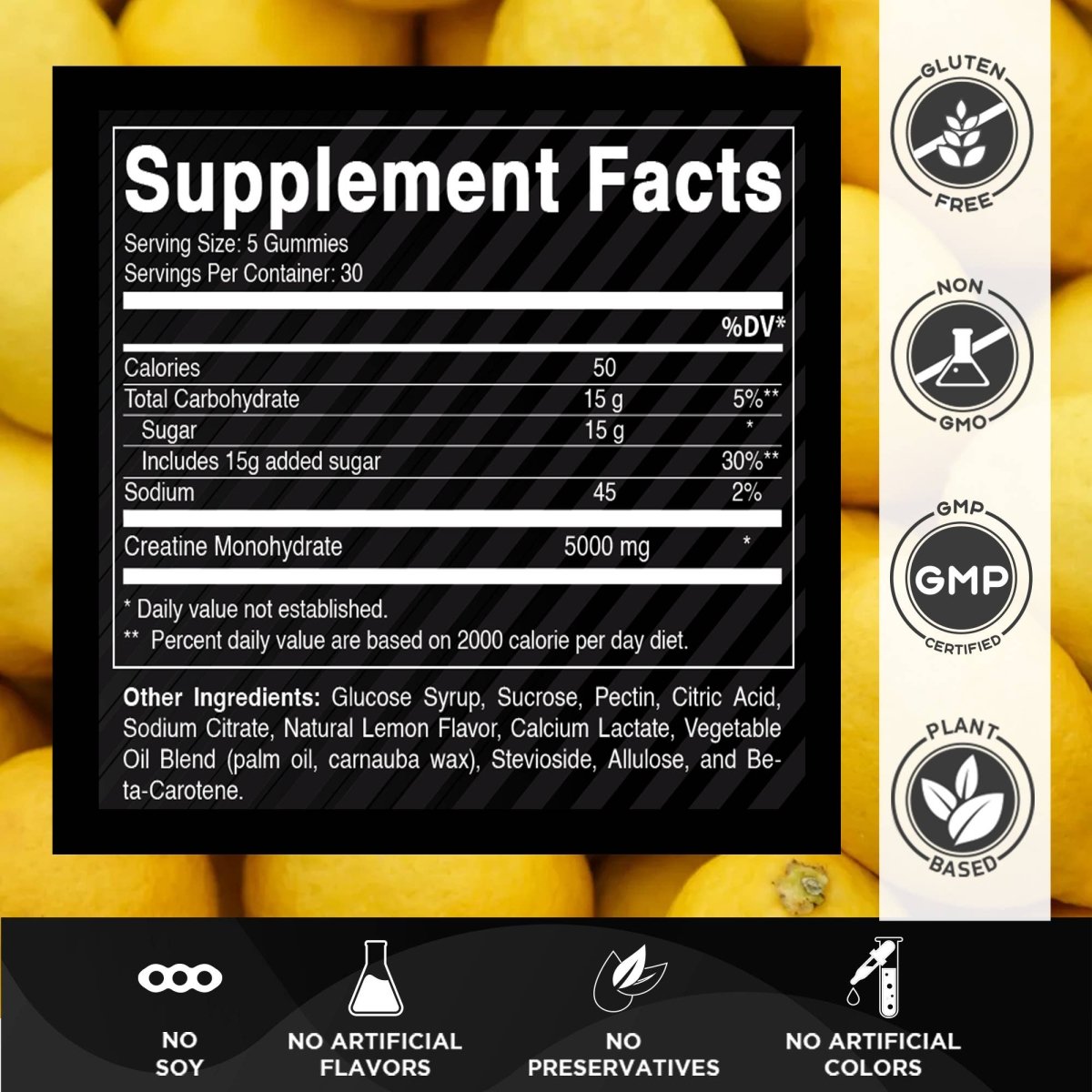 Creatine Gummies 5 gm - Lemon Flavor - 150 Count - Spring Street Vitamins