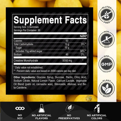 Creatine Gummies 5 gm - Lemon Flavor - 150 Count - Spring Street Vitamins