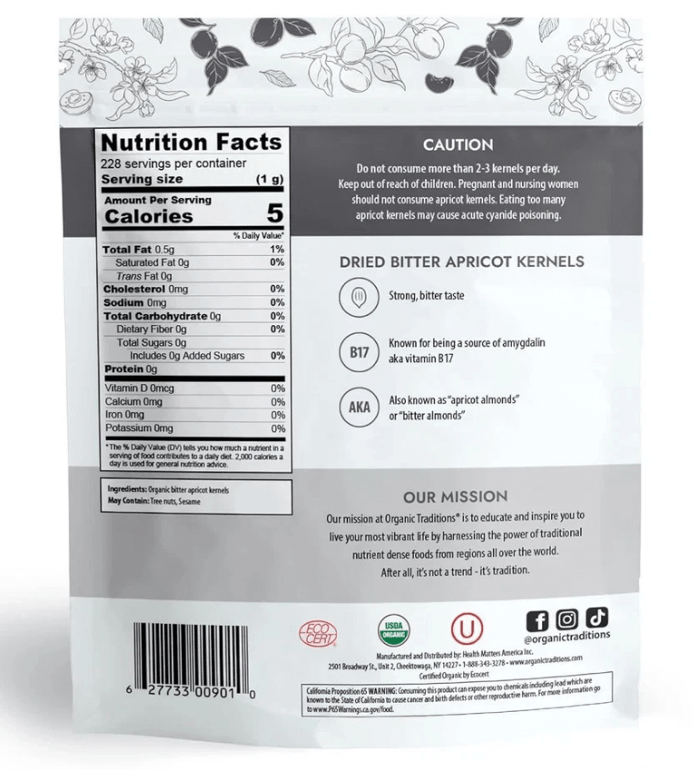 Dried Bitter Apricot Kernels 8 OZ - Spring Street Vitamins