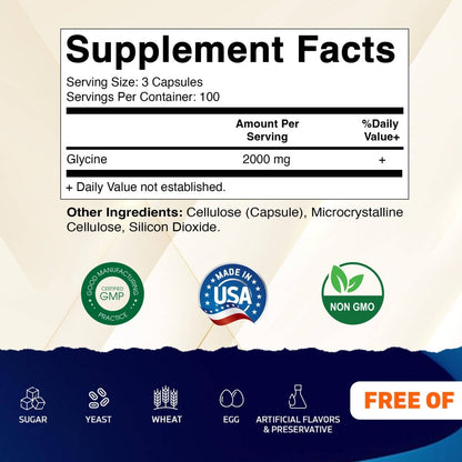 Glycine 2000mg | Sleep & Recovery | 300ct - Spring Street Vitamins