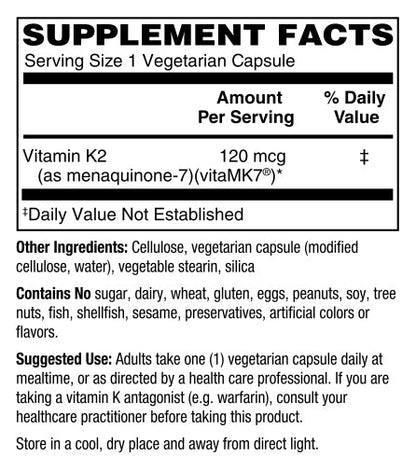 K2 120mcg of vitaMK7® - 60 Vegetable Caps - Spring Street Vitamins
