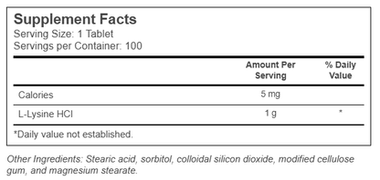 L - Lysine, 1000 mg, 100 Tablets - Spring Street Vitamins