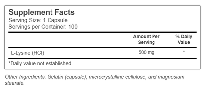 L - Lysine, 500 mg, 100 Capsule - Spring Street Vitamins
