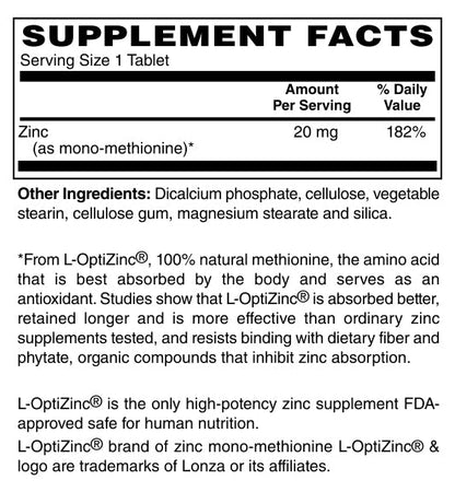 L - OptiZinc®, Zinc 20mg - Spring Street Vitamins