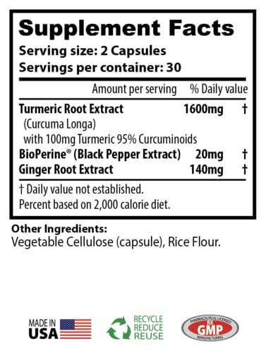 Turmeric & Ginger with Bioperine® 60 Vegetarian Capsules - Spring Street Vitamins