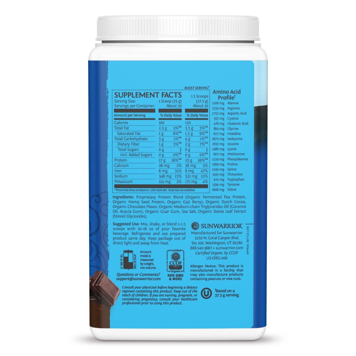 Warrior Blend Chocolate Protein - Plant Protein Powder, 750g - Spring Street Vitamins