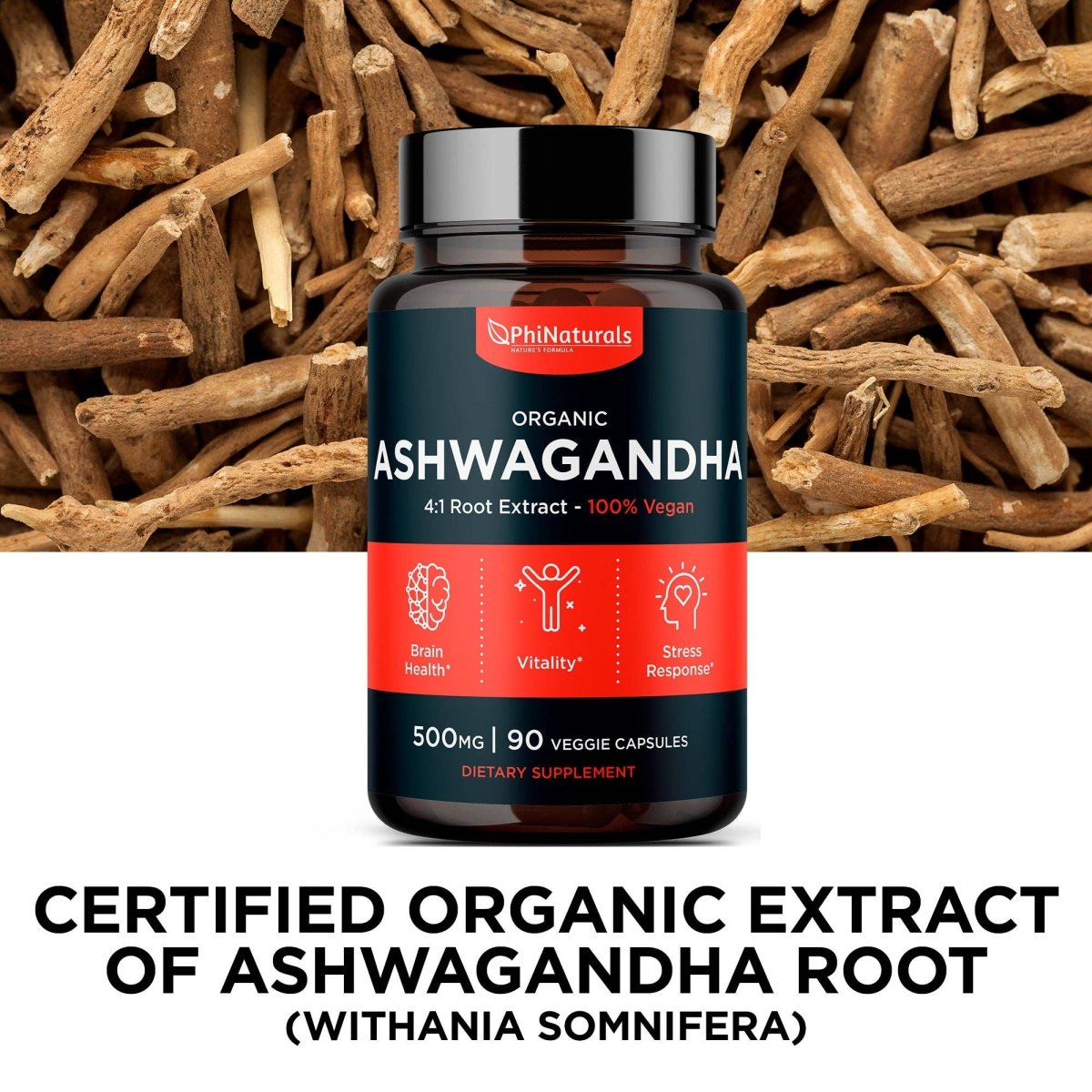 Ashwagandha Organic, 90 Vegetable Capsules - Spring Street Vitamins