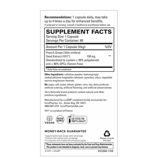 Clinical OPC French Grape Seed Extract VX1, 60 Vegetable Capsules - Spring Street Vitamins
