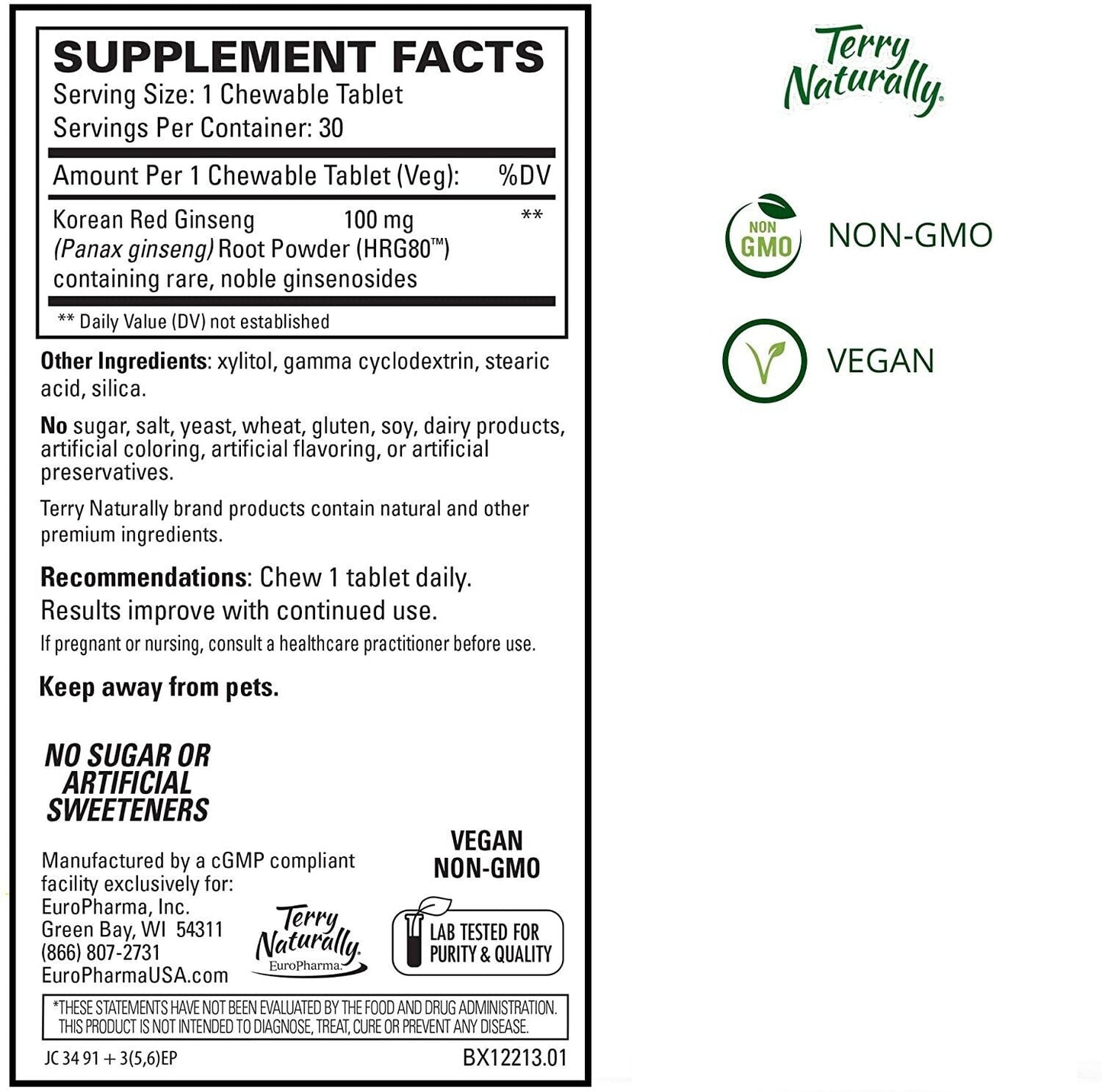 HRG80™ Red Ginseng Energy, 30 Chewable Tablets - Spring Street Vitamins