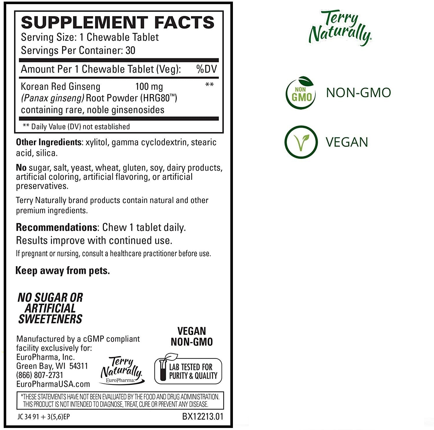 HRG80™ Red Ginseng Energy, 30 Chewable Tablets - Spring Street Vitamins