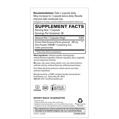 HRG80™ Red Ginseng Energy, 30 Vegetable Capsules - Spring Street Vitamins