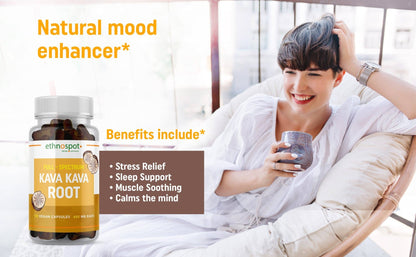 Kava Kava 100% Root, Herbal Supplement, 125 Vegetable Capsules - Spring Street Vitamins