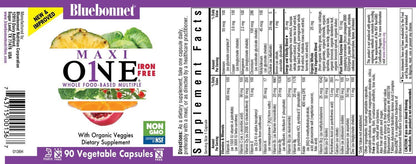 MAXI ONE® WHOLE FOOD-BASED MULTIPLE (Iron-Free) 90 VEGETABLE CAPSULES - Spring Street Vitamins