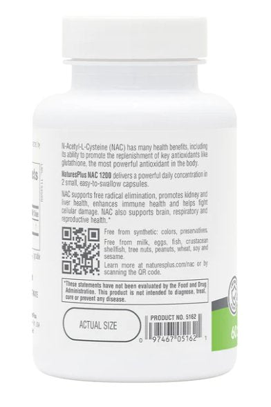 NAC 1200 Capsules, 60 Vegetable Capsules (N-acetyl-cysteine) - Spring Street Vitamins