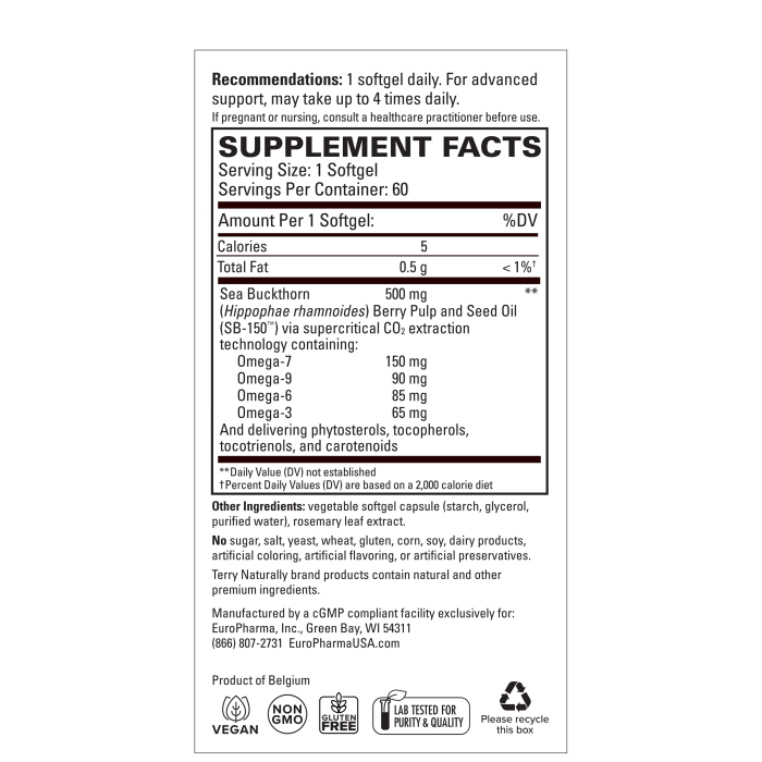Omega-7 Sea Buckthorn, 60 Vegetable Softgels - Spring Street Vitamins